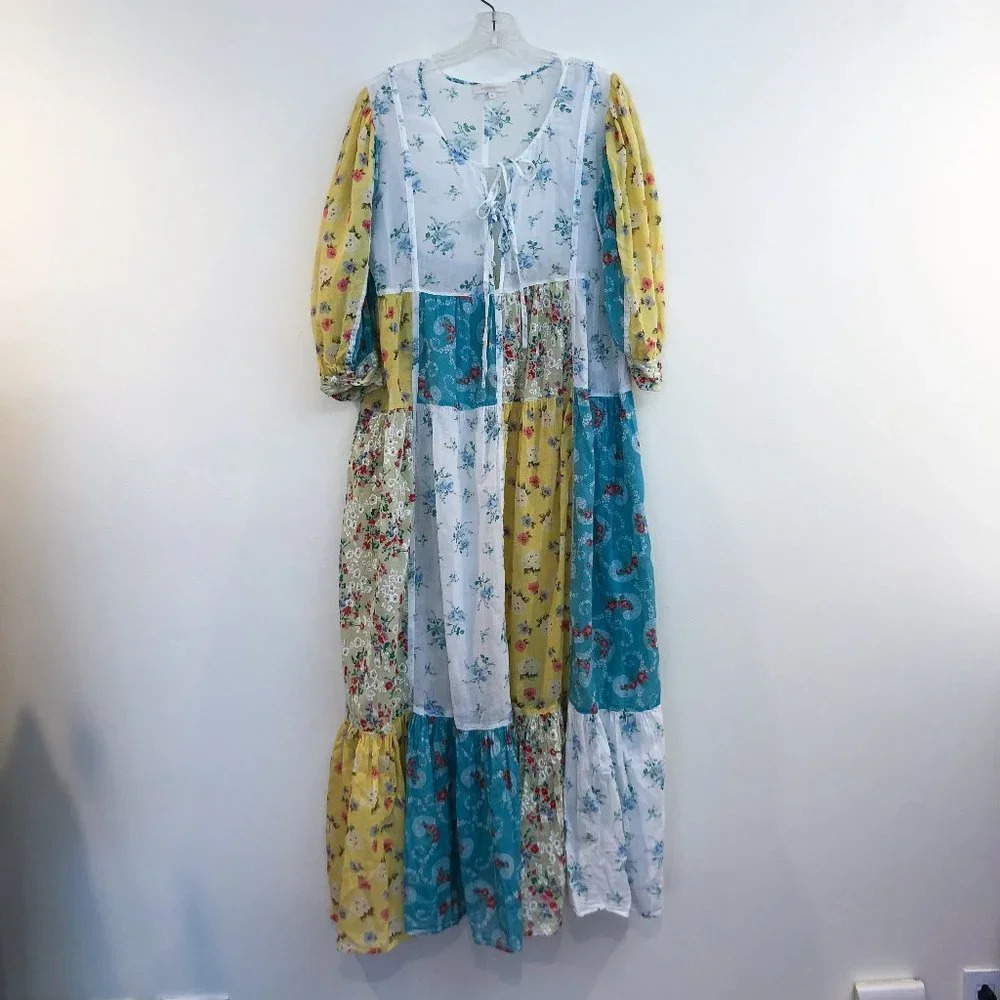 LoveShackFancy Bex Patchwork Floral Bohemian Cottage Core Cotton Maxi Dress M - Picture 3 of 9